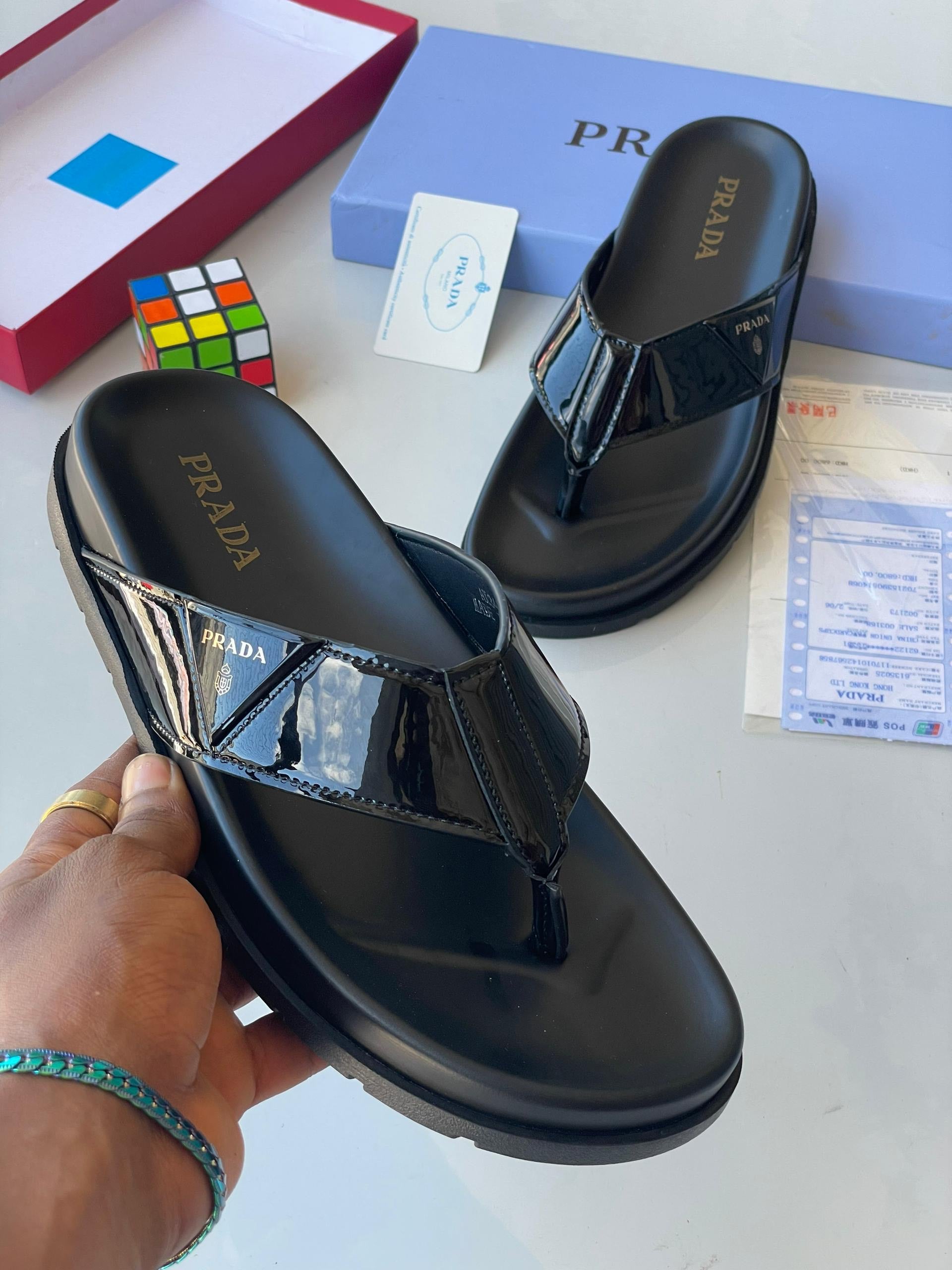 Prada Patent Leather Thong Slides