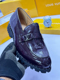 Patent Leather LV Buckle Loafers - Burgundy