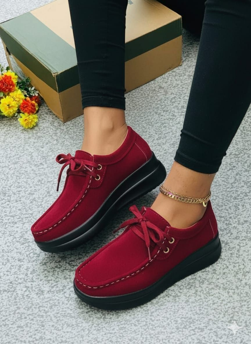 Women's Suede Platform Lace-Up Loafers
