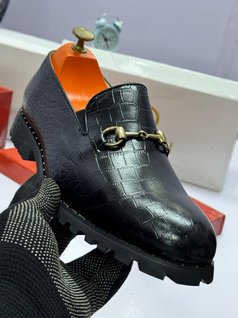 Croc-Embossed Horsebit Loafers
