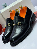 Croc-Embossed Horsebit Loafers