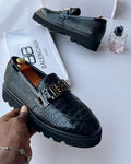 Balenciaga BB Croc-Embossed Patent Leather Loafers