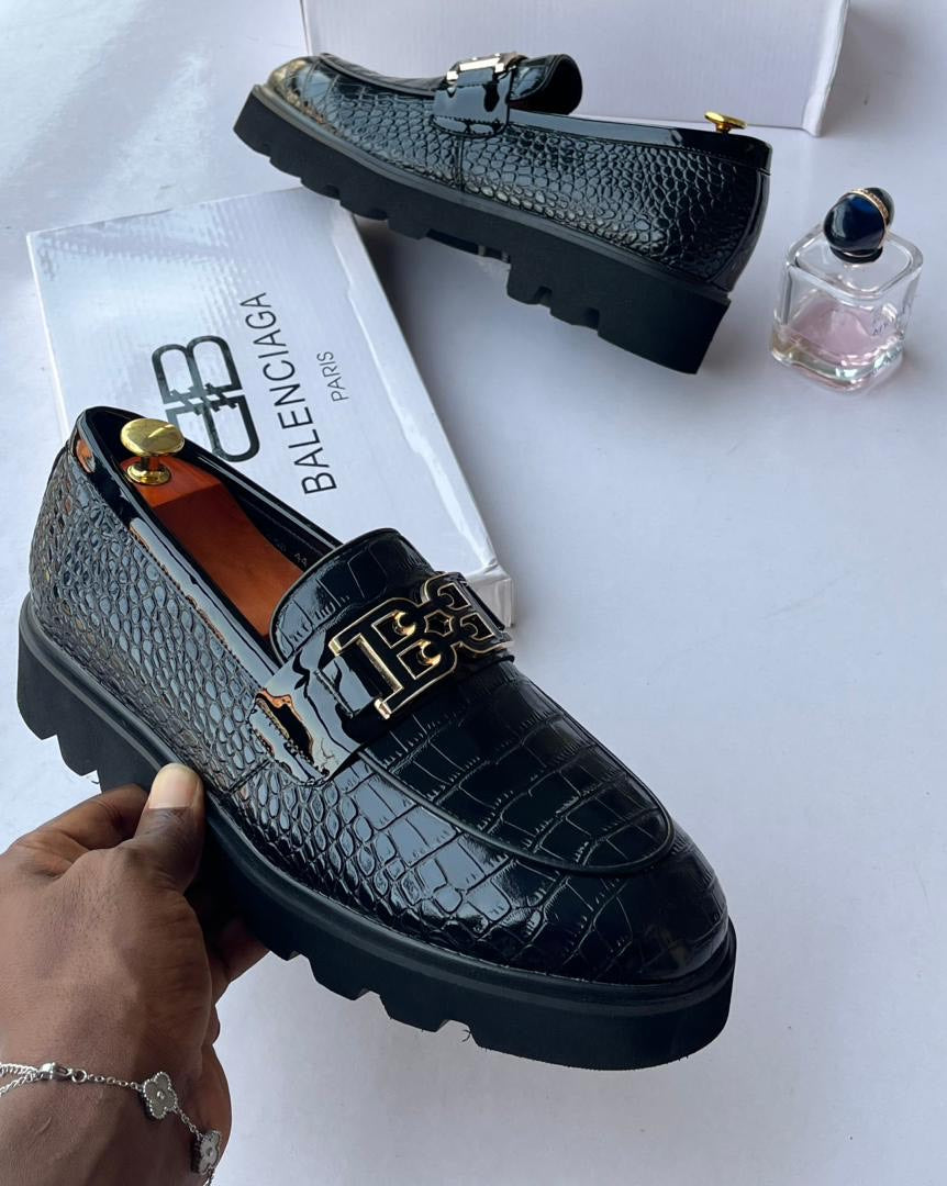 Balenciaga BB Croc-Embossed Patent Leather Loafers
