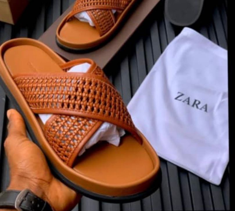 Zara Woven Leather Cross-Strap Slides
